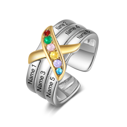 6 Birthstones - Personalized 6 Birthstones & 6 Names Beautiful Ring, a Customized Gift for Her