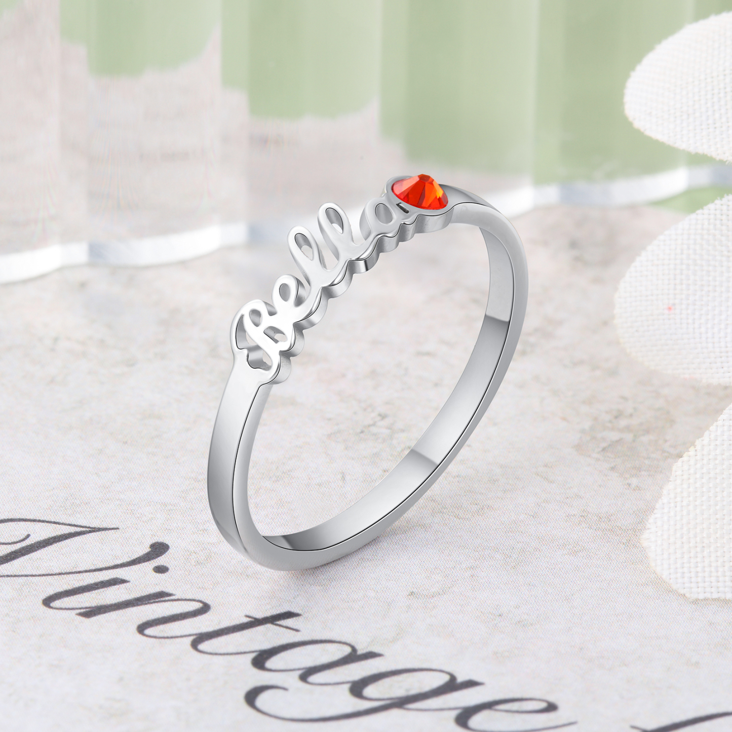 Personalized Birthstone Ring Custom 1 Name Ring Best Gift For Women
