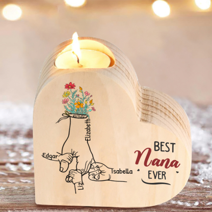 Personalized Flower Tree Heart-Shaped Candle Holder Set with Gift Box Customizable 1-6 Names Mother's Day Gift for Mom