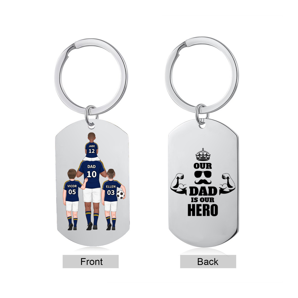 1-3 Names-Personalized Dad's Football Team Fift Keychain Custom Names Gift For Dad