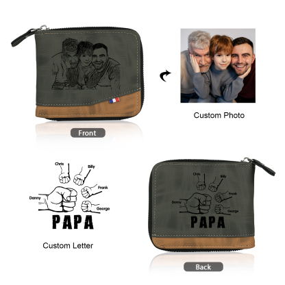 2-NameS Personalized Leather Men's wallet With Card Slot Engraved With Name And Photo For Dad As a Father's Day Gift