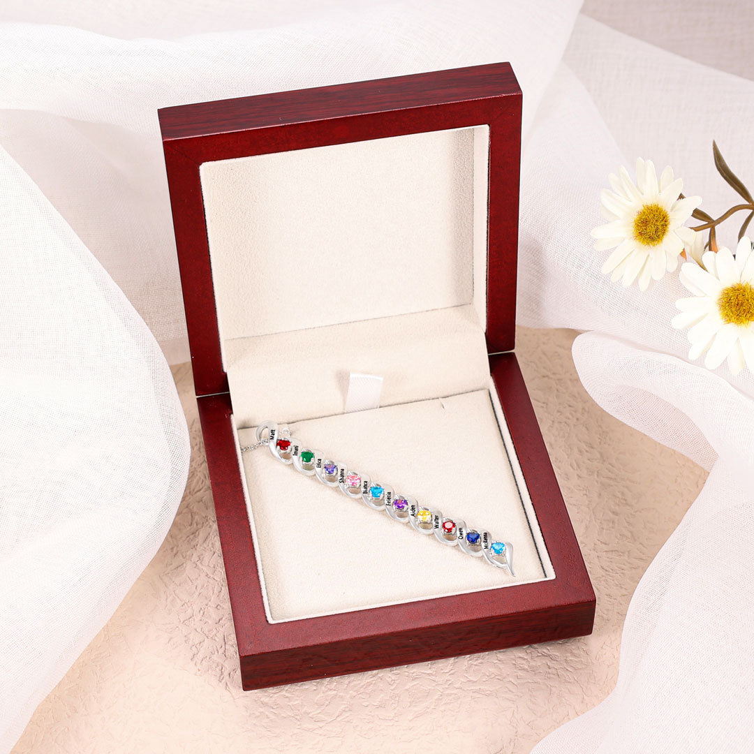 Personalized Necklace Cascading Pendant with 10 Birthstones Engraving 10 Names Gifts for Her