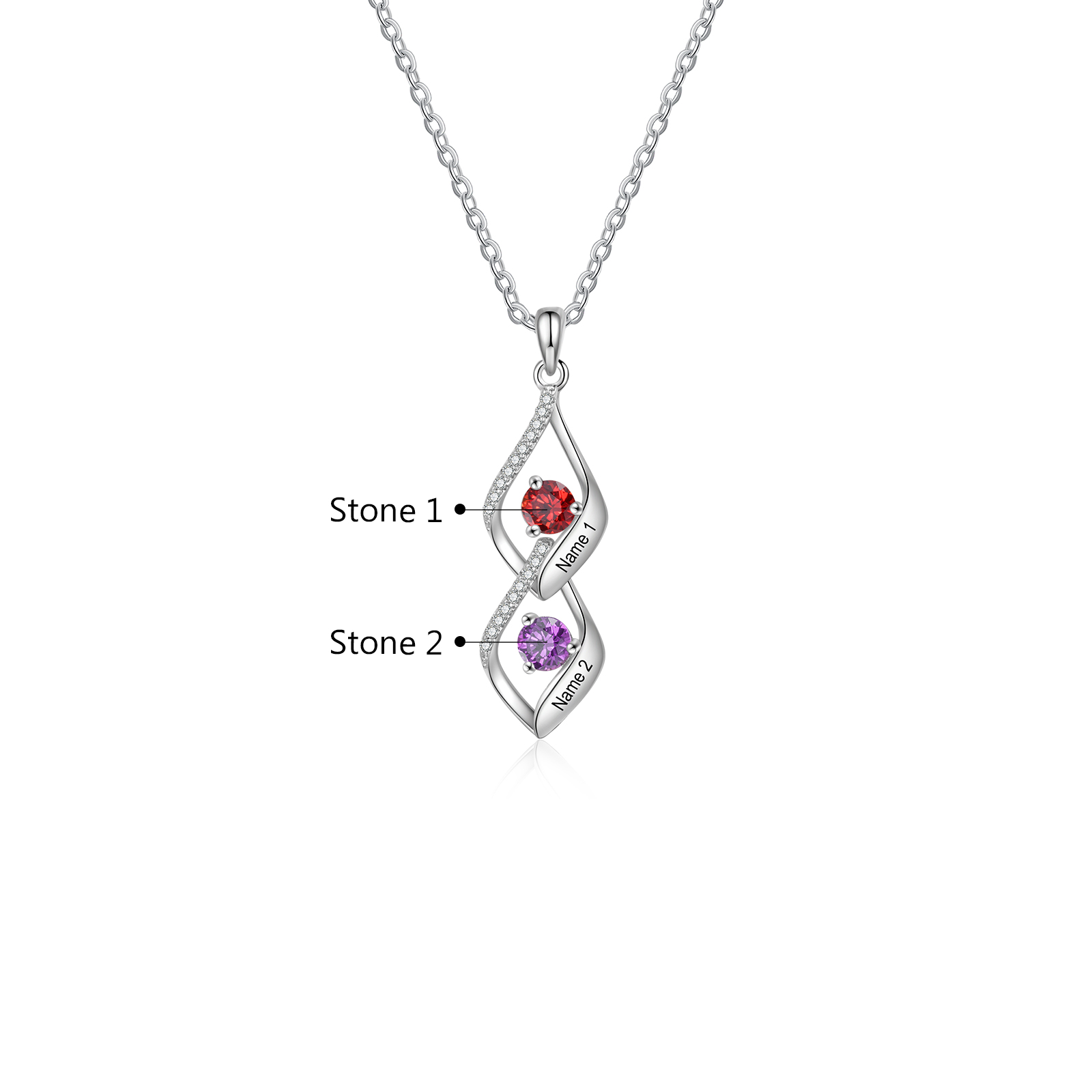 2 Names - Personalized Necklace Custom Birthstone Necklace Engraved with Name A special Gift For Mom/Grandma