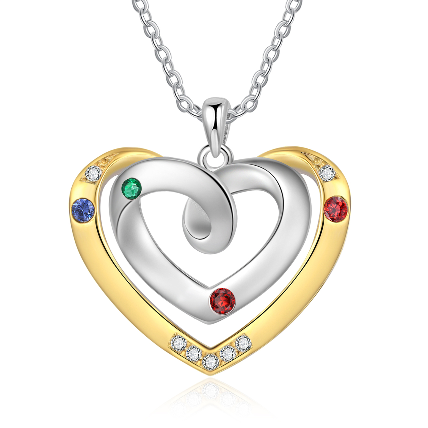 4 Names - Personalized Heart Necklace with Customized Names and Birthstone, A Perfect and Exquisite Gift for Her