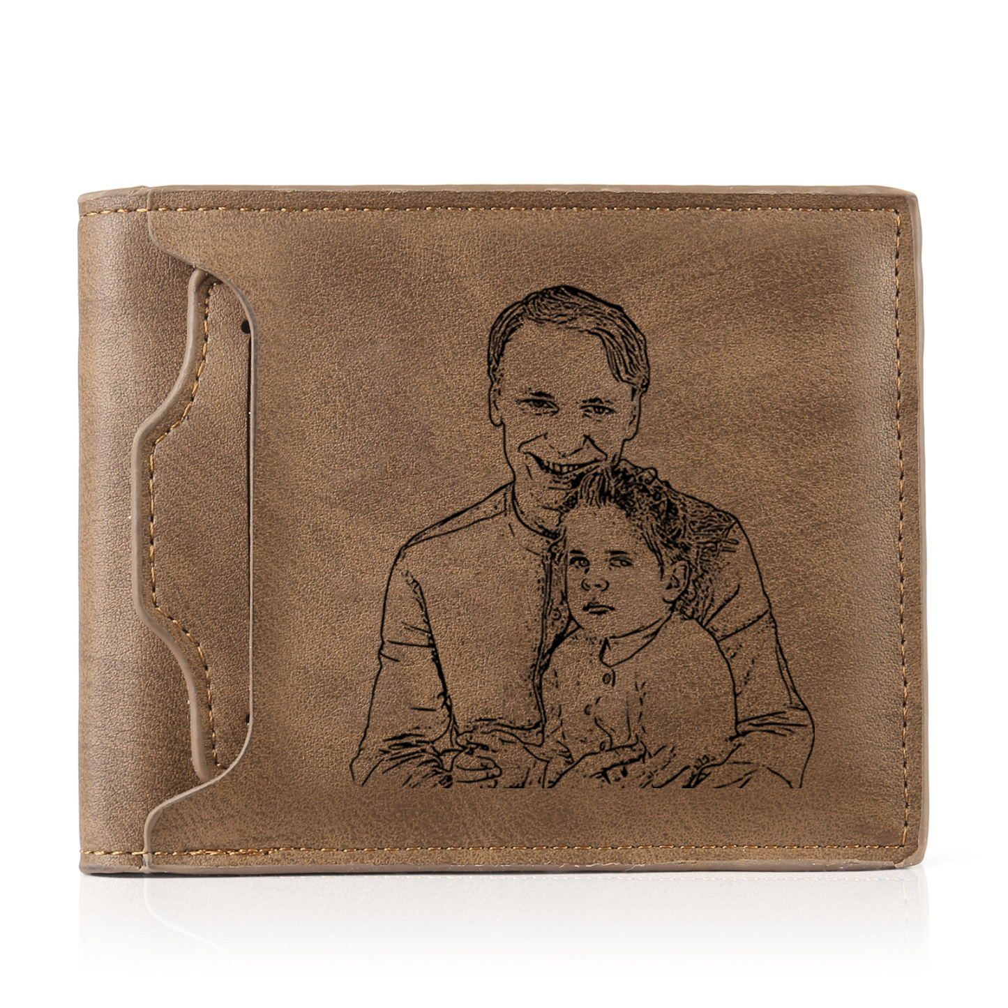 5-Names Personalized Leather Men's wallet With Card Slot Engraved With Name And Photo For Papa As a Father's Day Unique Gift