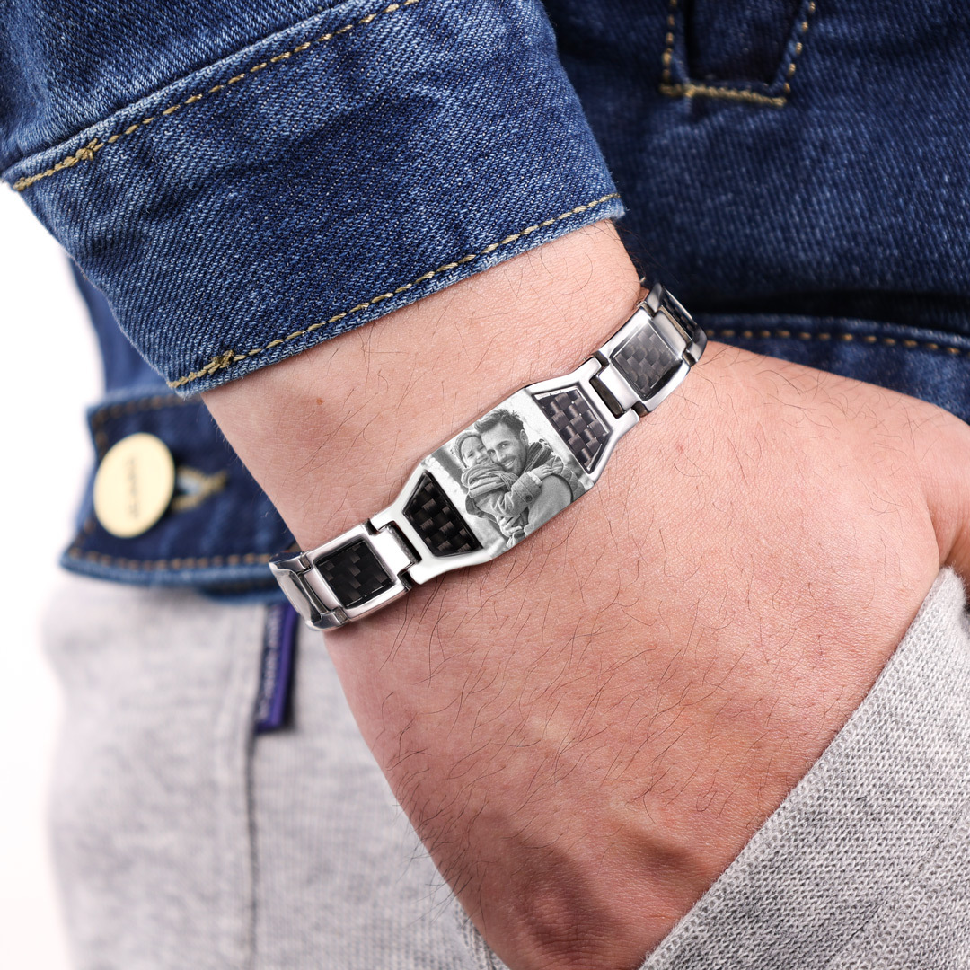 Personalized Bracelet Custom Photo ID Bar Men's Bracelet Bangle Gifts For Him