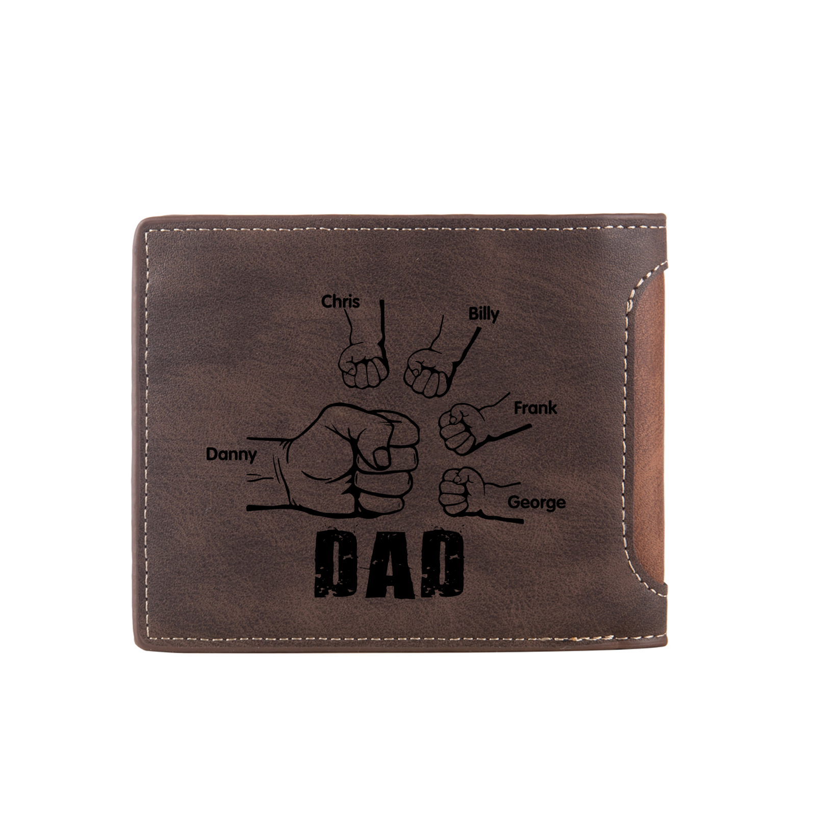 5 Names - Personalized Photo Custom Leather Men's Folding Wallet as a Father's Day Gift for Dad