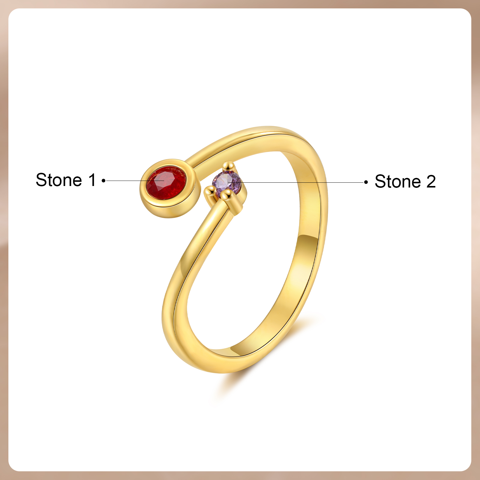 2 Birthstones - Personalized Birthstone Ring, A Customized Gift For Her