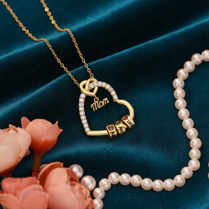 Personalized Heart Necklace for Mom with 1-5 Names and Birthstones – Custom Mother’s Day Pendant with Name, Title & Birthstone Gift for Mom or Grandma