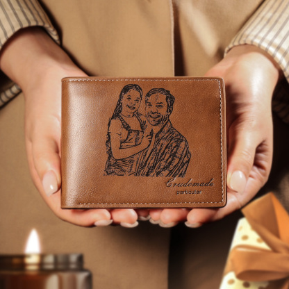 Personalized Leather Wallet Engraved Photo Short Purse Gifts For Men