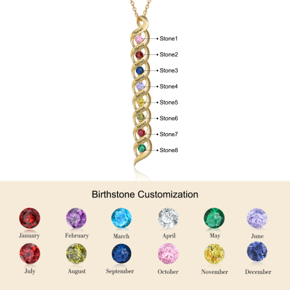 8 Names-Personalized Birthstones Necklace Set With Rose Gift Box-Custom Cascading Pendant Necklace Engraving 8 Names Gifts for Her