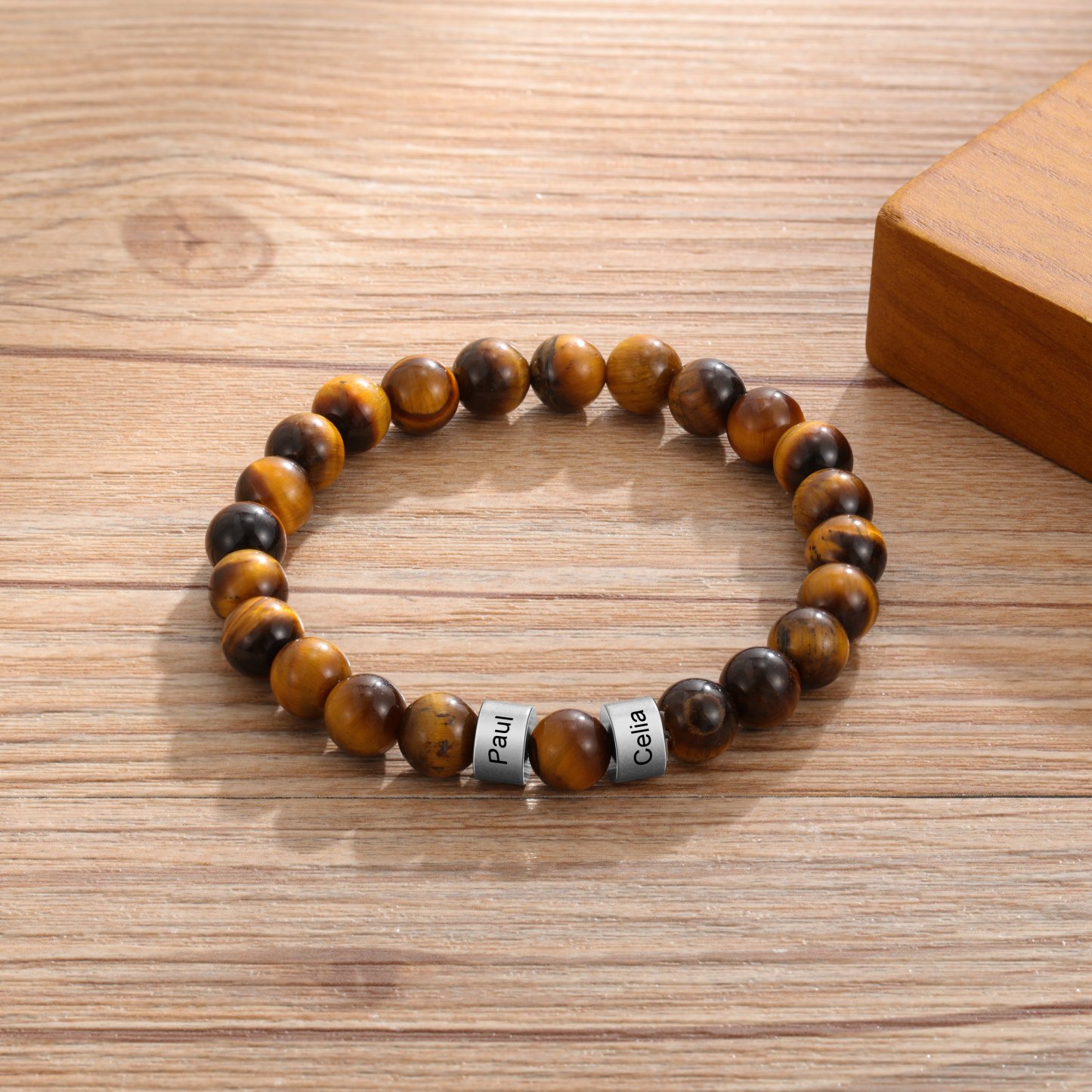 Brown Tiger Eye Men's 5 Names Bracelet great gift For him