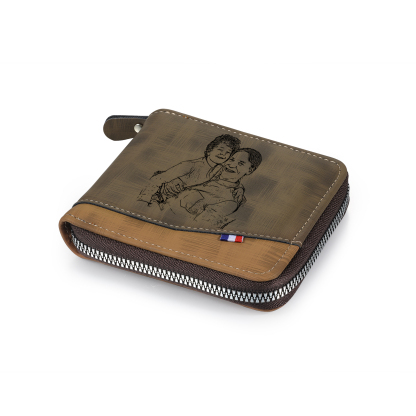 2-Names Personalized Leather Men's wallet With Card Slot Engraved With Name And Photo For Papa As a Father's Day Unique Gift