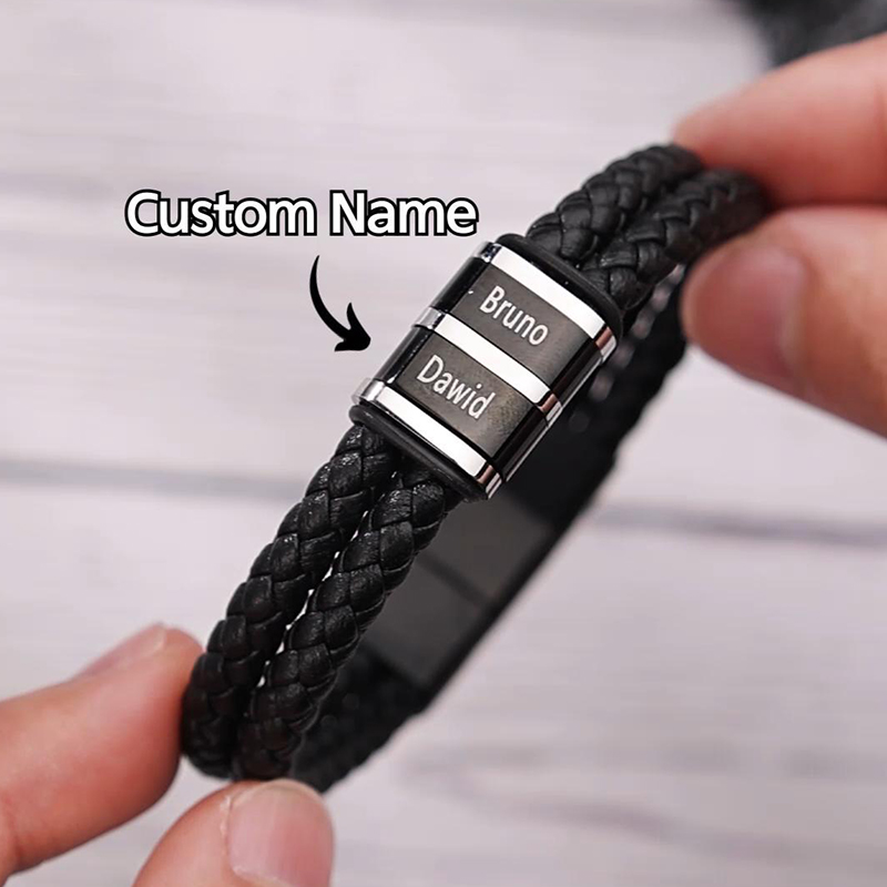 4 Names-Personalized Bead Bracelet Custom Men's Bracelet With Gift Box Engraved Name Personalized Gift for Him