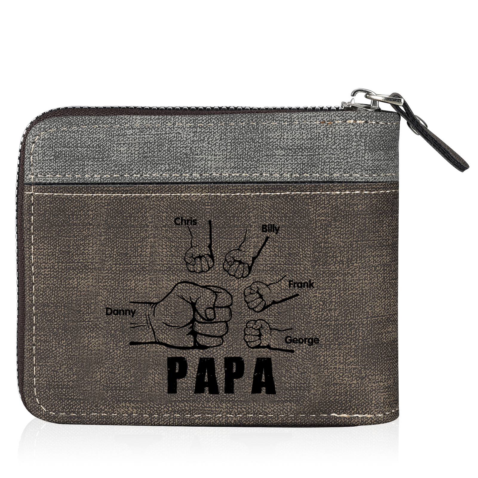 5-Names Personalized Leather Men's wallet With Card Slot Engraved With Name And Photo For Papa As a Father's Day Unique Gift