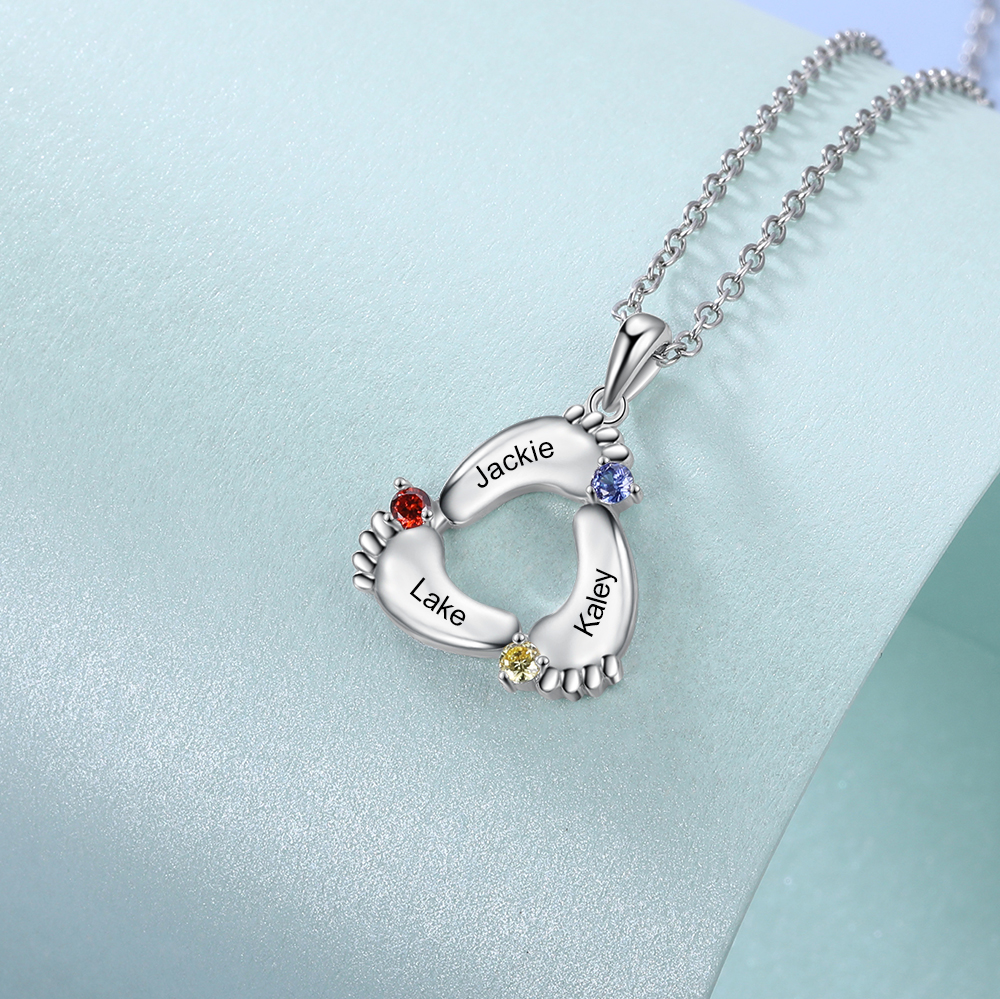 Personalized Baby Feet Keychain With 3 Birthstones Engraved names Keychain Gifts For Mother