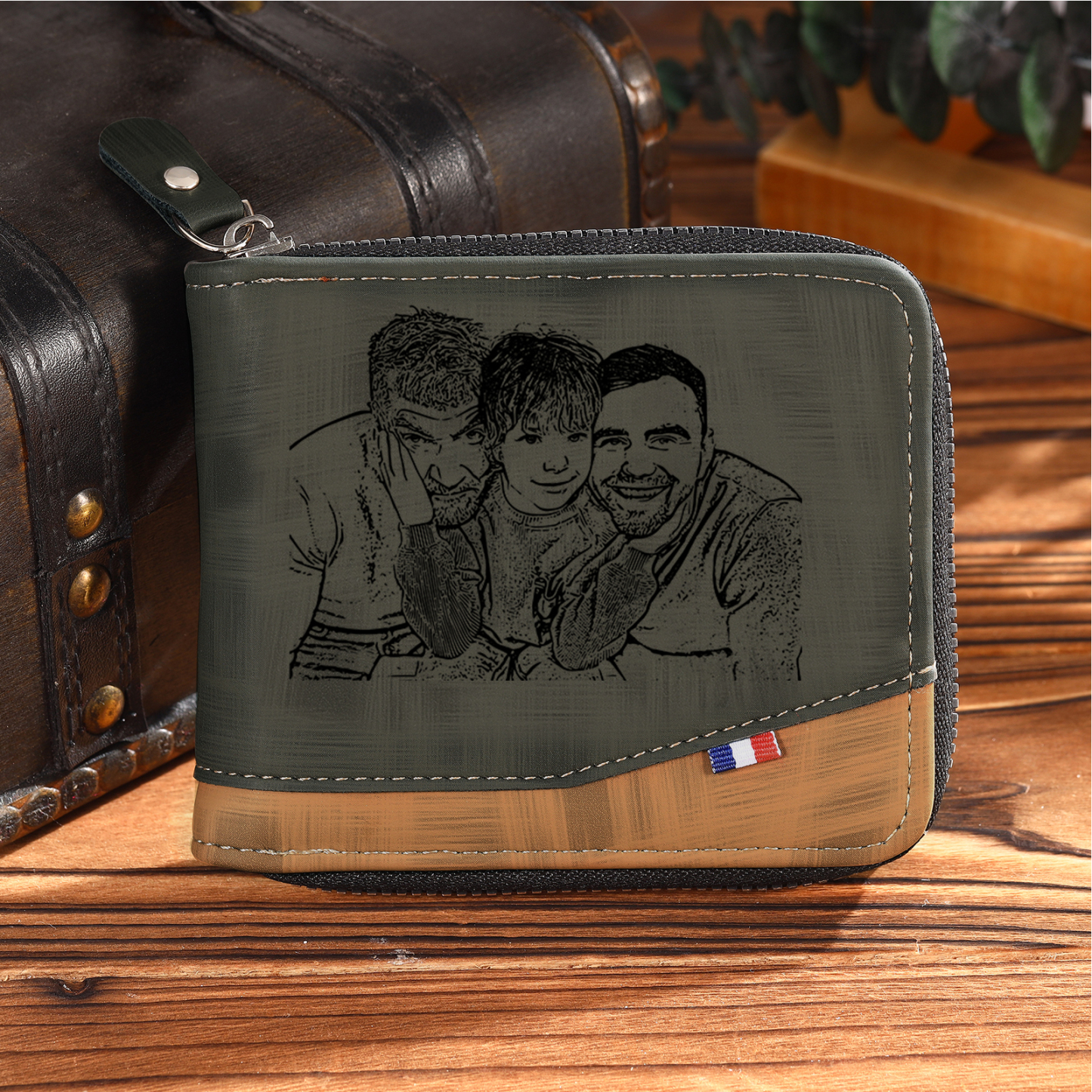5-Names Personalized Leather Men's wallet With Card Slot Engraved With Name And Photo For Papa As a Father's Day Unique Gift