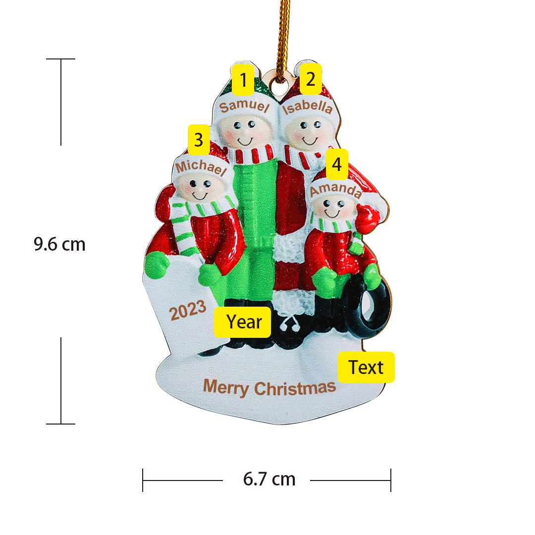 4 Names-Personalized Family Wooden Christmas Xmas Tree Decoration Ornament-Custom 4 Names And Text Hanging Ornament Gifts For Family