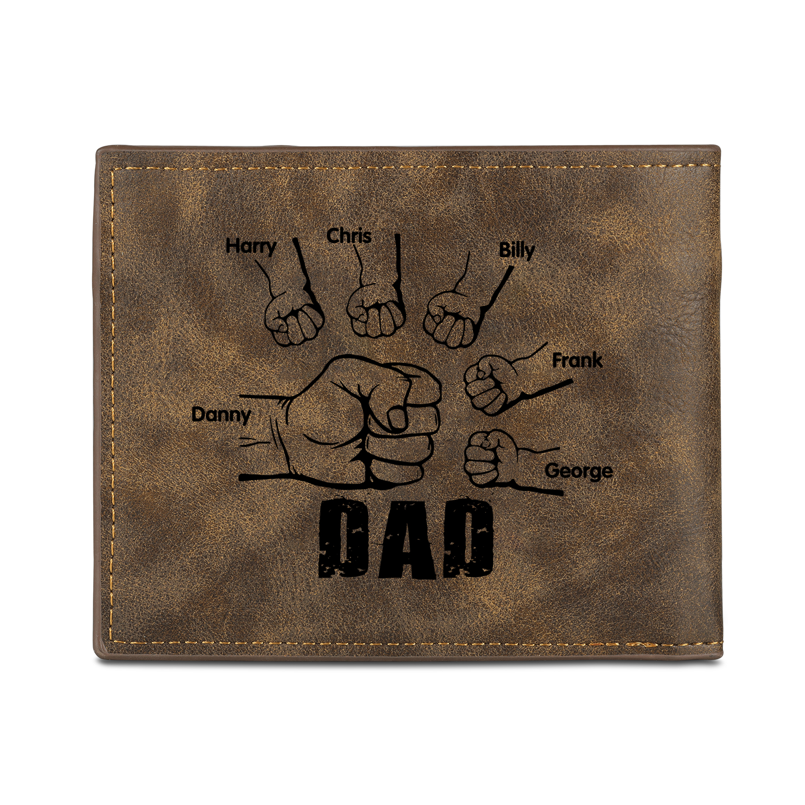 6 Names - Personalized Photo Custom Leather Men's Folding Wallet as a Father's Day Gift for Dad