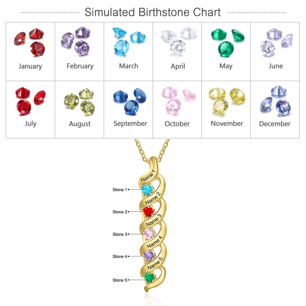 5 Names-Personalized Birthstones Necklace Set With Rose Gift Box-Custom Cascading Pendant Necklace Engraving 5 Names Gifts for Her