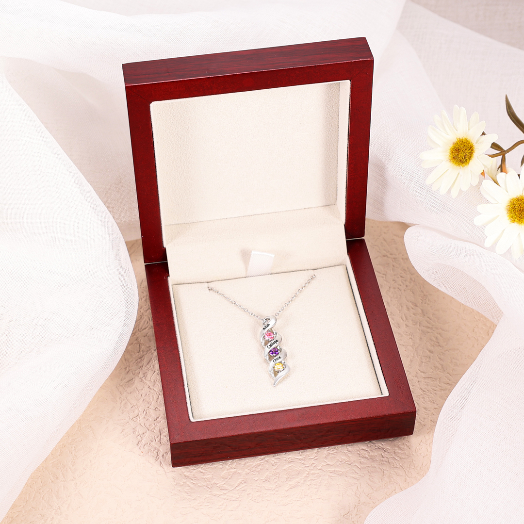 3 Names-Customized Necklace Cascading Pendant with 3 Birthstones Engraving 3 Names Gifts for Her