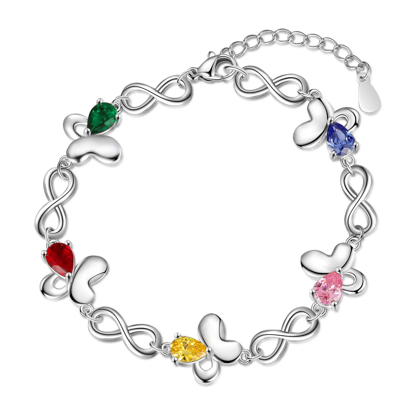 Personalized Butterfly Bracelet With 5 Birthstones Custom Names Bracelet Gift For Women