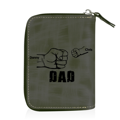 2 Names - Personalized Photo Text Custom Leather Men's Wallet Custom Name Zipper Wallet for Dad