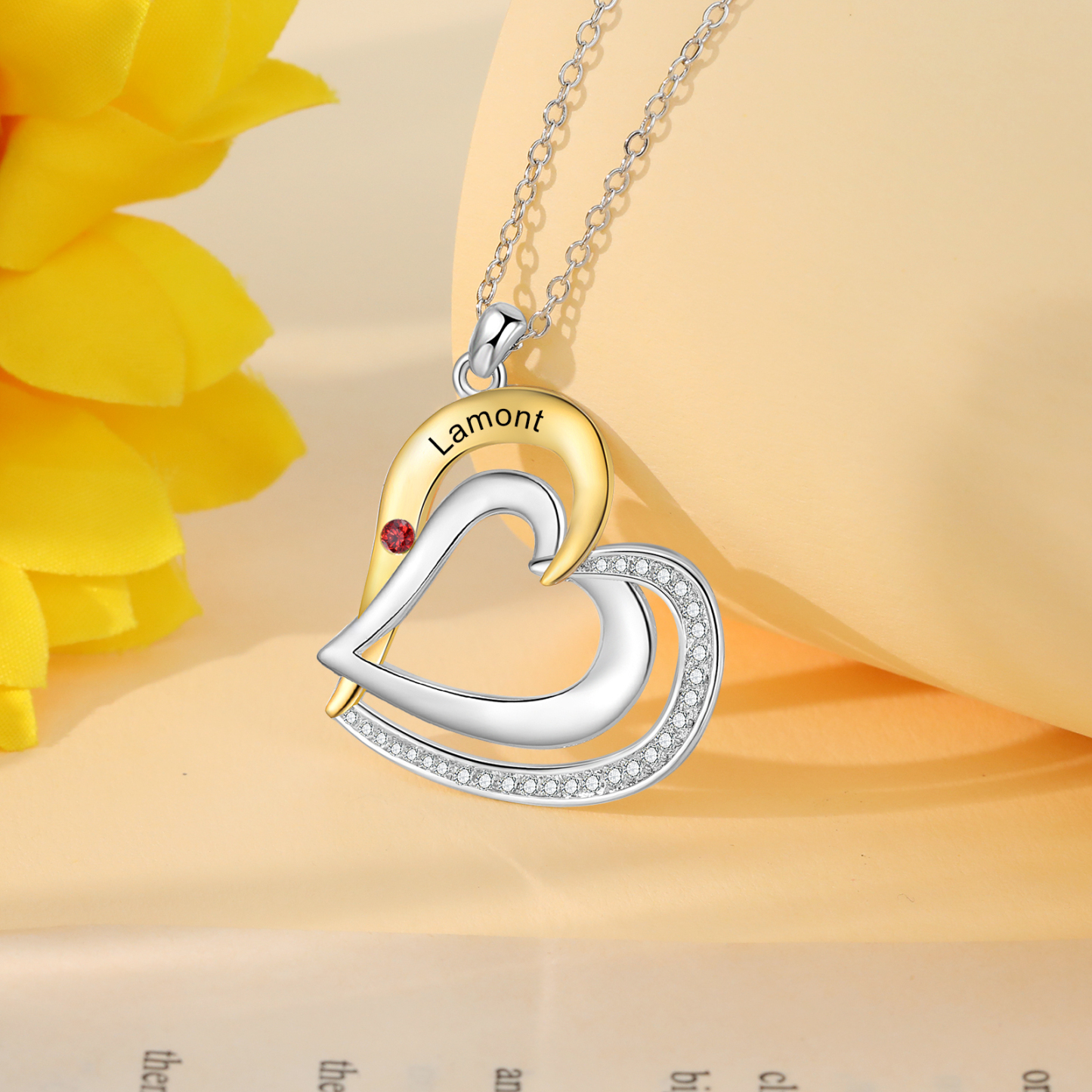 1 Name - Personalized Special Heart Necklace S925 Silver with Birthstone and Name Beautiful Gift for Her