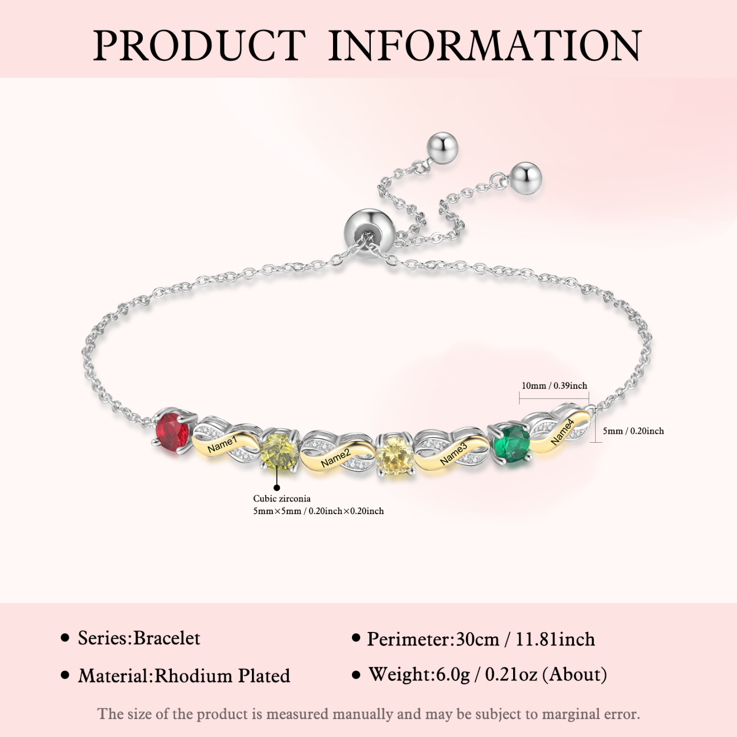 Mother & Family Bracelet with Birthstones Engrave 4 Names Infinity Bracelet Gifts for Her