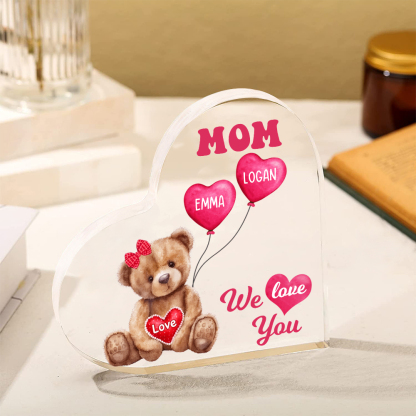 2 Names-Personalized Bear Acrylic Heart Keepsake Custom Text Acrylic Plaque Ornaments Gifts for Mom