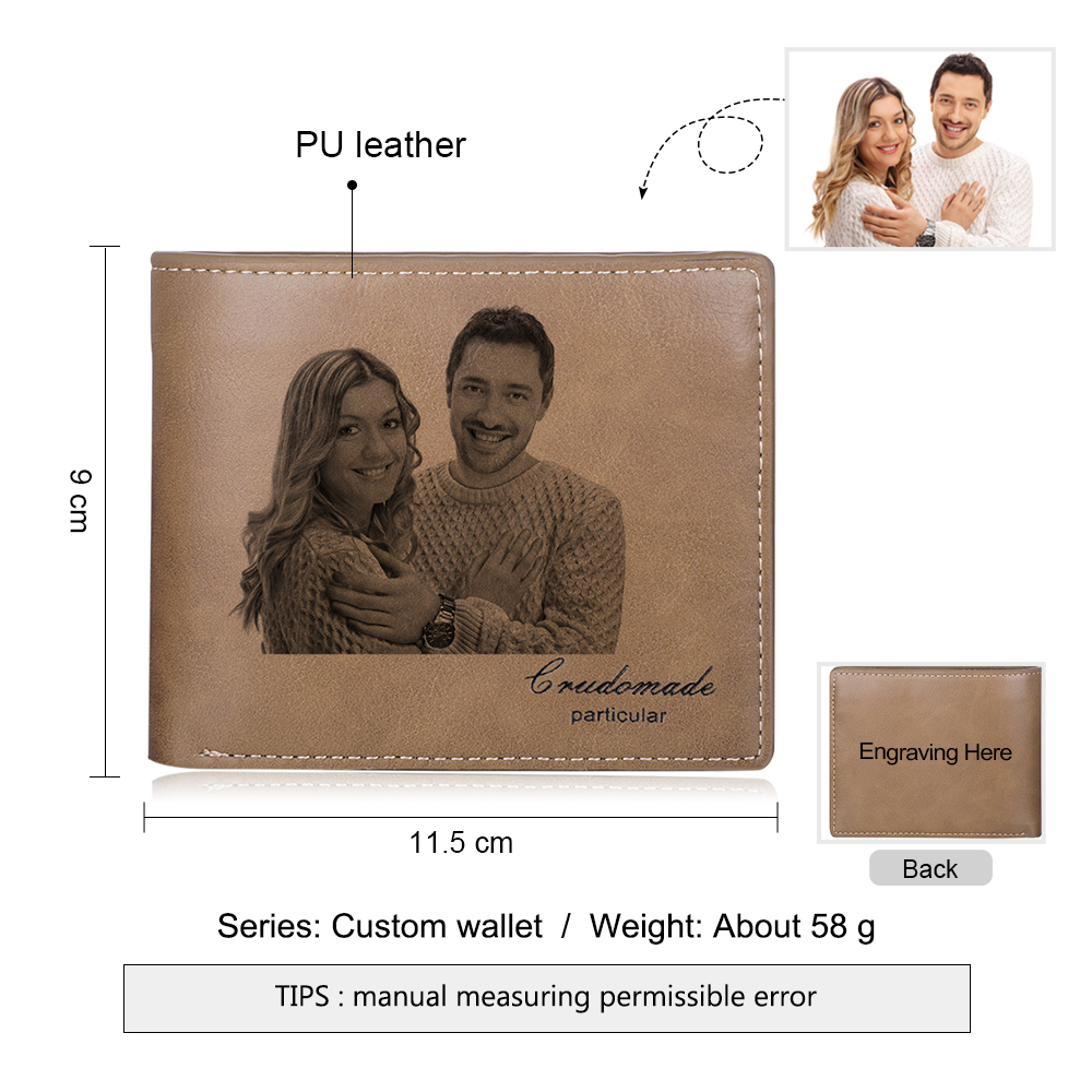 Personalized Leather Wallet Engraved Photo Short Purse Gifts For Men
