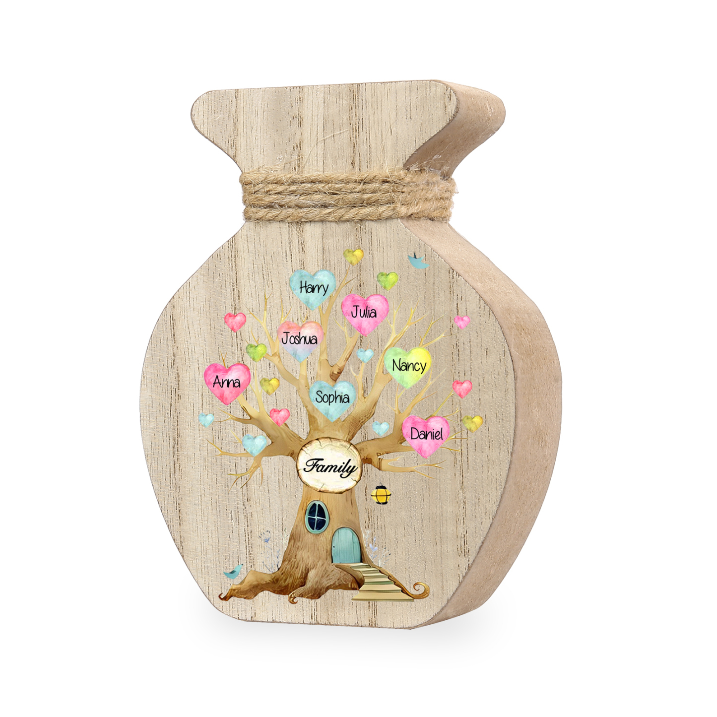 7 Names - Personalized Custom Text and Name Wooden Ornament Vase as A Gift for Family