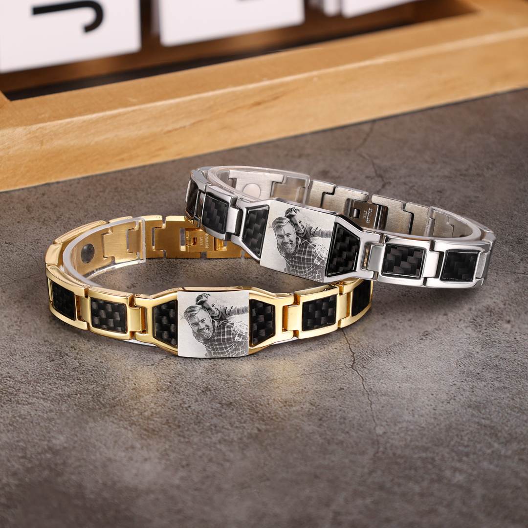 Personalized Bracelet Custom Photo ID Bar Men's Bracelet Bangle Gifts For Him