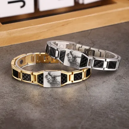 To My Man Personalized Carbon Fiber Energy Bracelet Gift Set, Custom Photo ID Bar Men's Bracelet Bangle Gifts For Him | Jessemade