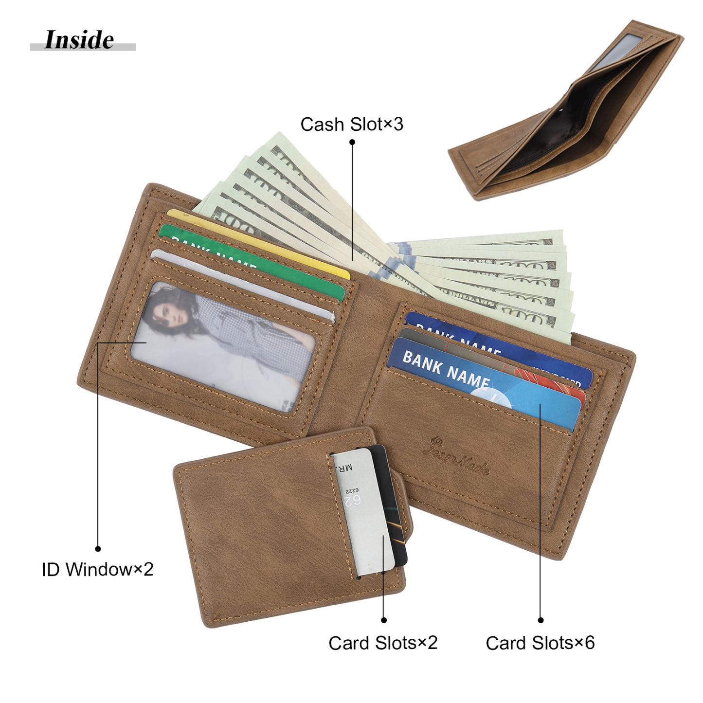 5-Names Personalized Leather Men's wallet With Card Slot Engraved With Name And Photo For Papa As a Father's Day Unique Gift