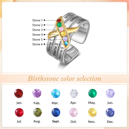 6 Birthstones - Personalized 6 Birthstones & 6 Names Beautiful Ring, a Customized Gift for Her