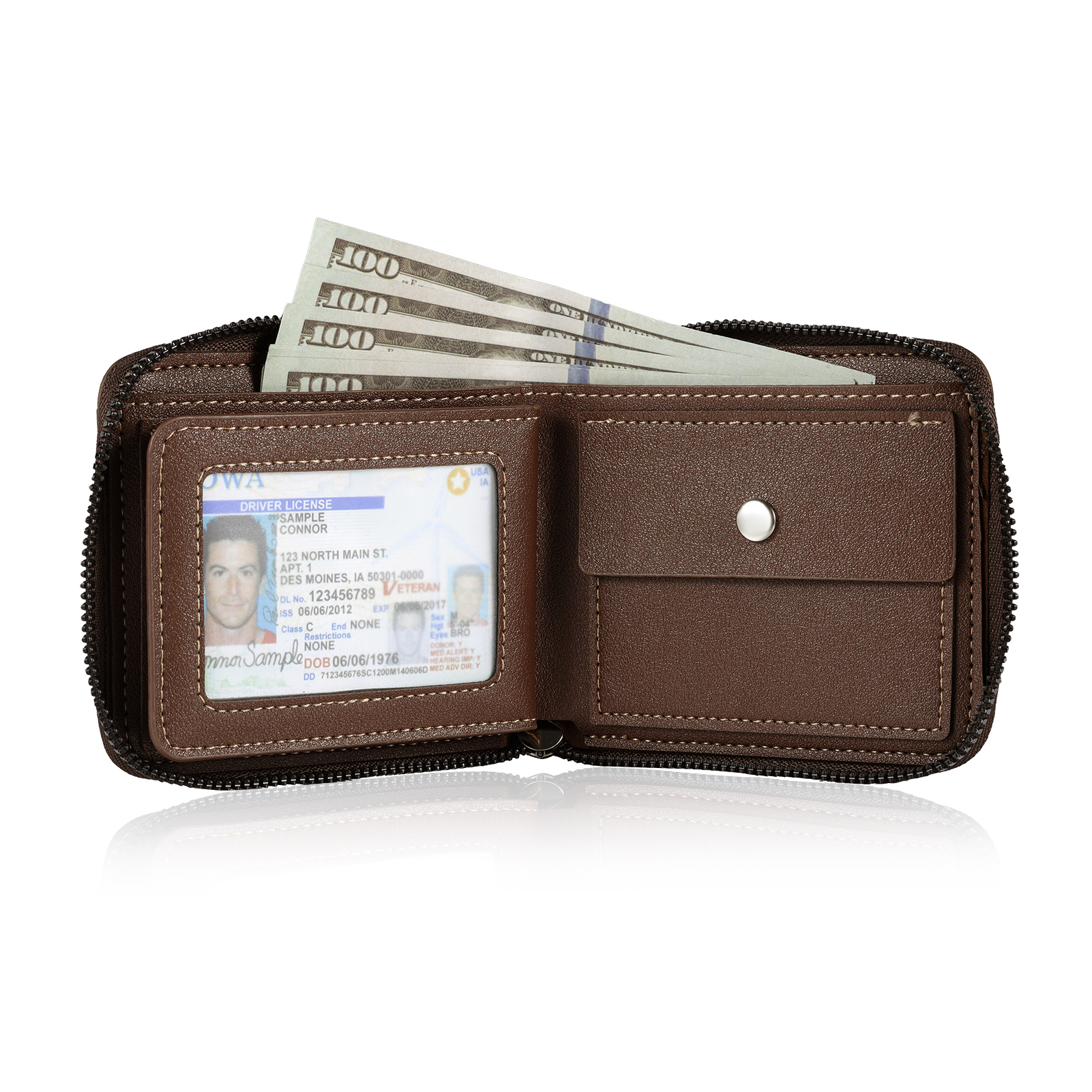 6 Names - Personalized Photo Custom Leather Men's Zipper Wallet as a Father's Day Gift for Dad
