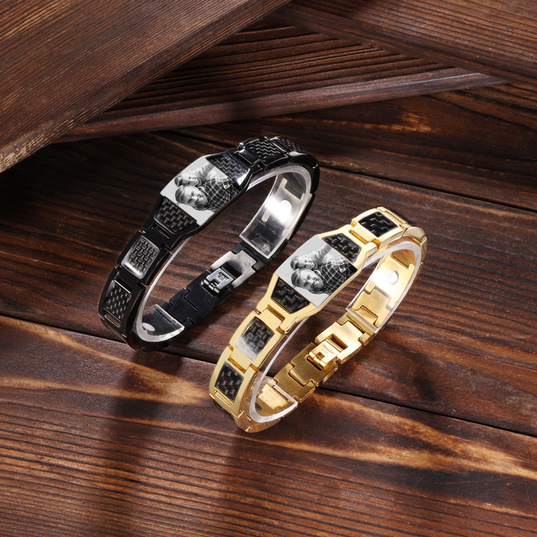 Personalized Bracelet Custom Photo ID Bar Men's Bracelet Bangle Gifts For Him