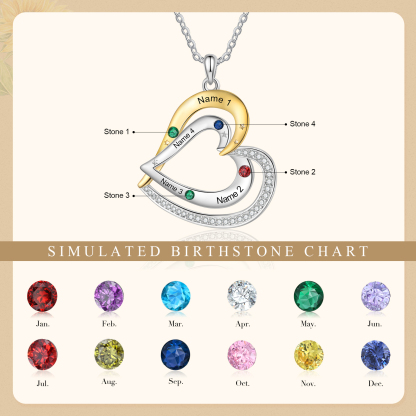 4 Names - Personalized Love Necklace with Customized Name and Birthstone, A Special Gift for Her
