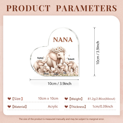 5 Names-Personalized Elephant Acrylic Heart Keepsake Custom Text Acrylic Plaque Ornaments Gifts for Mom