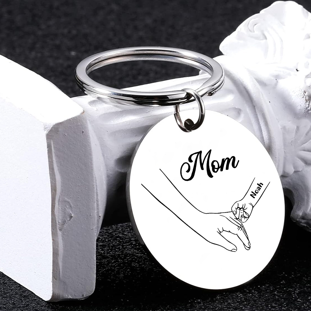 2 Names Personalized Pendant Keychain Strap Set Gift Box Mom Hook Engraved Name Special Gift for Mom