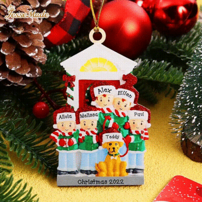 6 Names+Dog Name-Personalized Family Christmas Xmas Tree Decoration Hanging Wooden Ornament with Name-Family with Dog