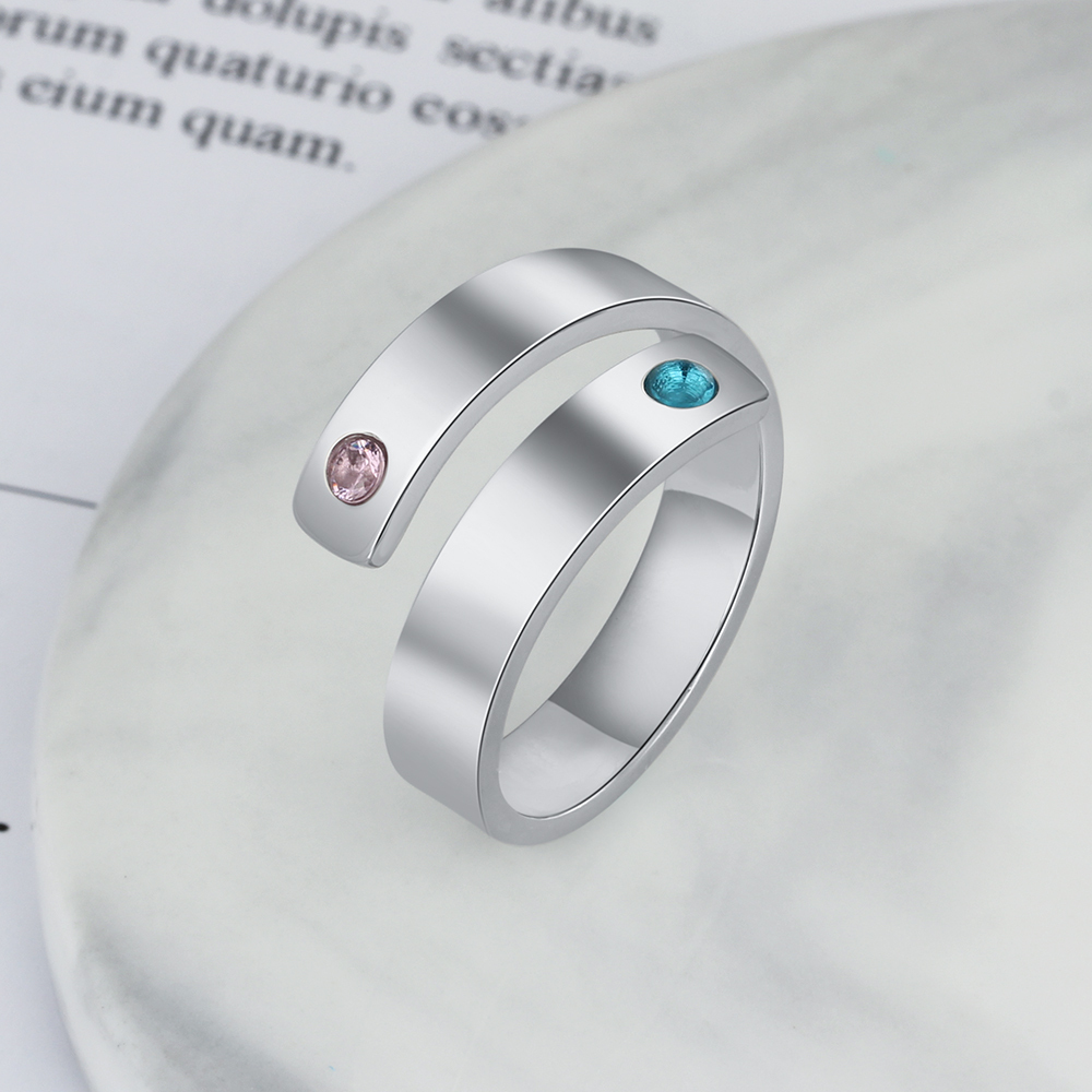 Personalized Ring With 2 Birthstones Engraved Names Ring Gift For Women