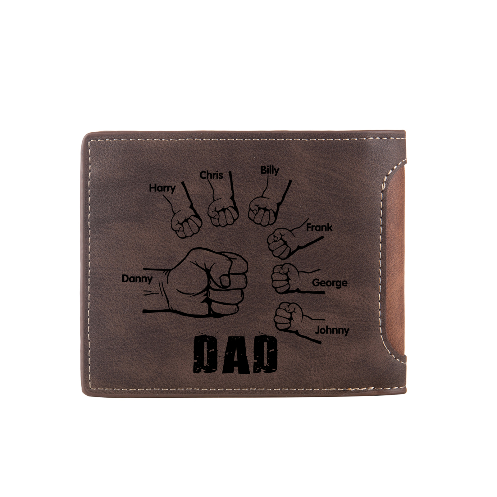 7 Names - Personalized Photo Custom Leather Men's Folding Wallet as a Father's Day Gift for Dad