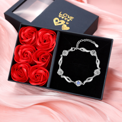 1 Name-Personalized Rose Bracelet With 1 Birthstone Set With Gift Box Custom Names Bracelet Gift For Women