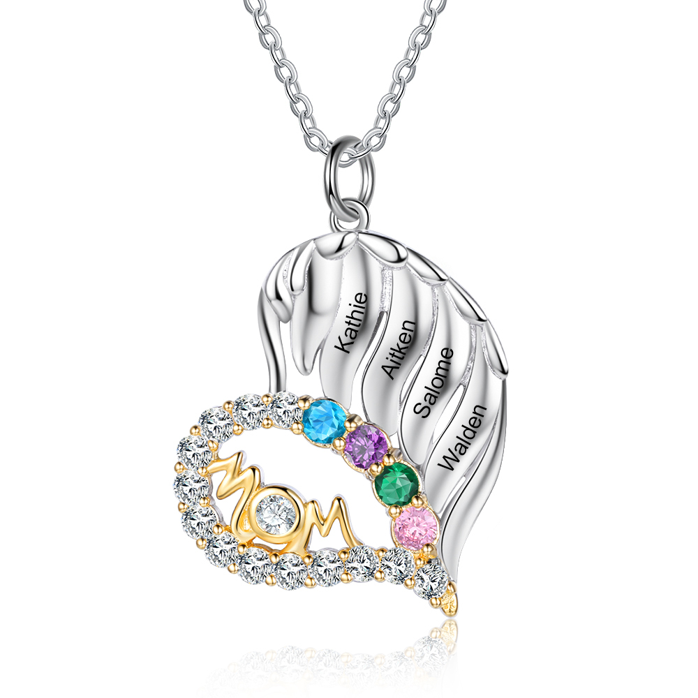 4 Names-Personalized Hearts Necklace Custom Birthstone Necklace Wonderful Gifts for Mom