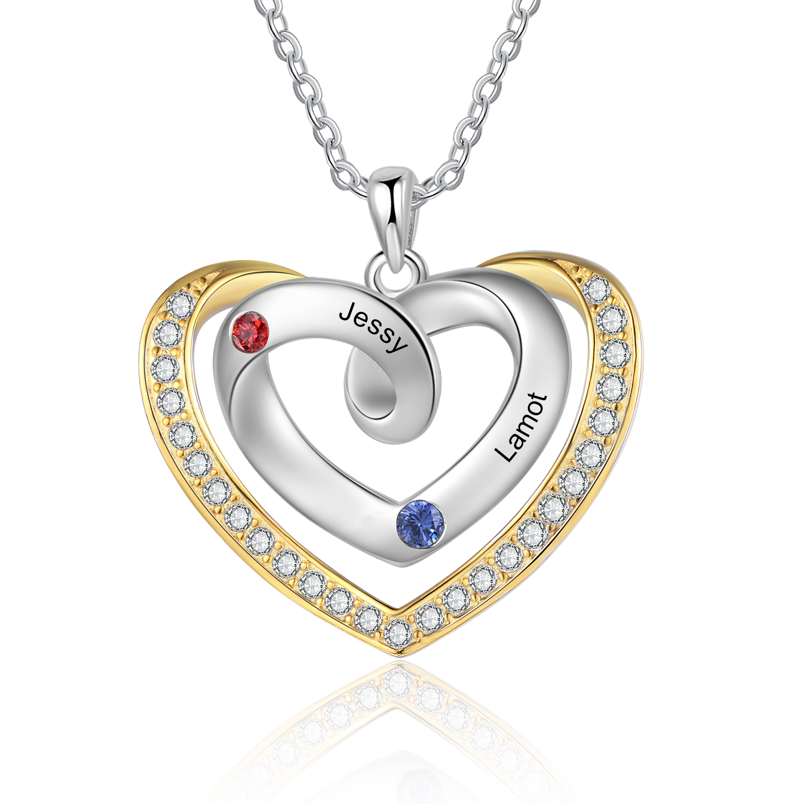 2 Names - Personalized Heart Necklace with Customized Names and Birthstone, A Perfect and Exquisite Gift for Her