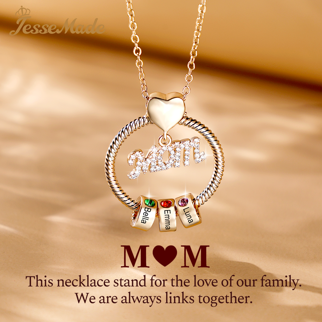 2 Names-Personalized Necklace With 2 Birthstones Engraved Names Gift For Mother