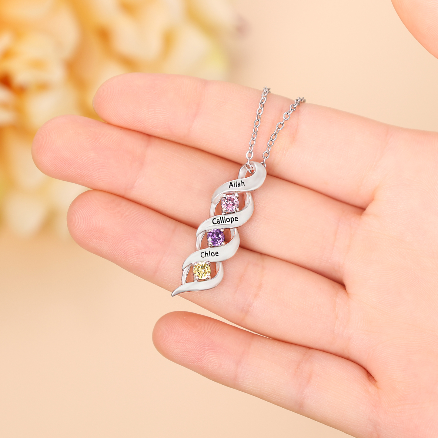 9 Names-Customized Necklace Cascading Pendant with 9 Birthstones Engraving 9 Names Gifts for Her