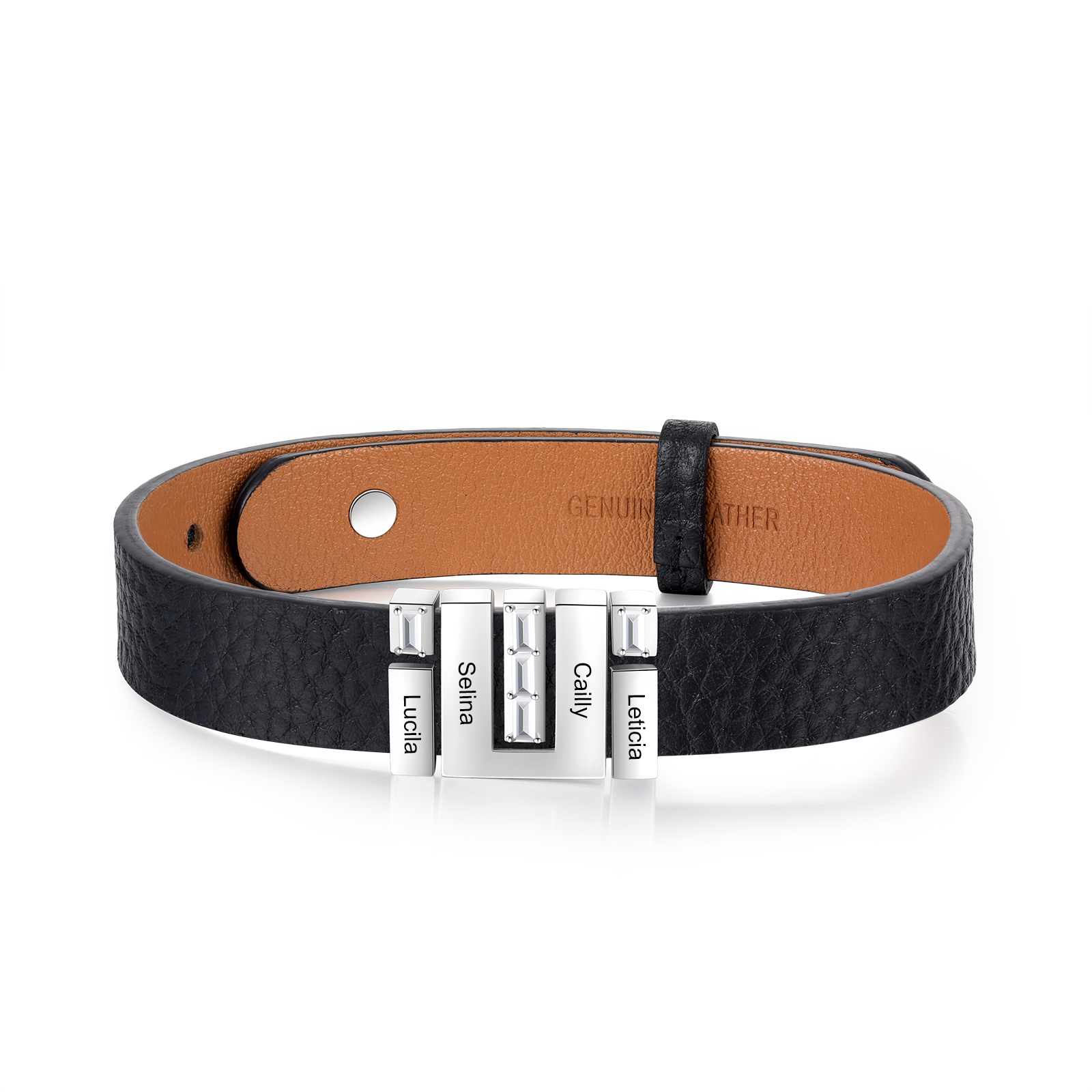 Father's Day Gifts Personalized Leather Bracelet With 4 Names Gifts For Men